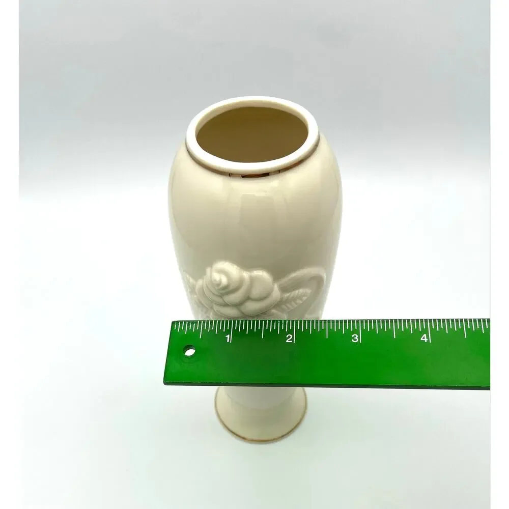 Lenox Ivory Porcelain Rose Blossom Bud Vase Embossed 24K Gold Trim 7 1/2